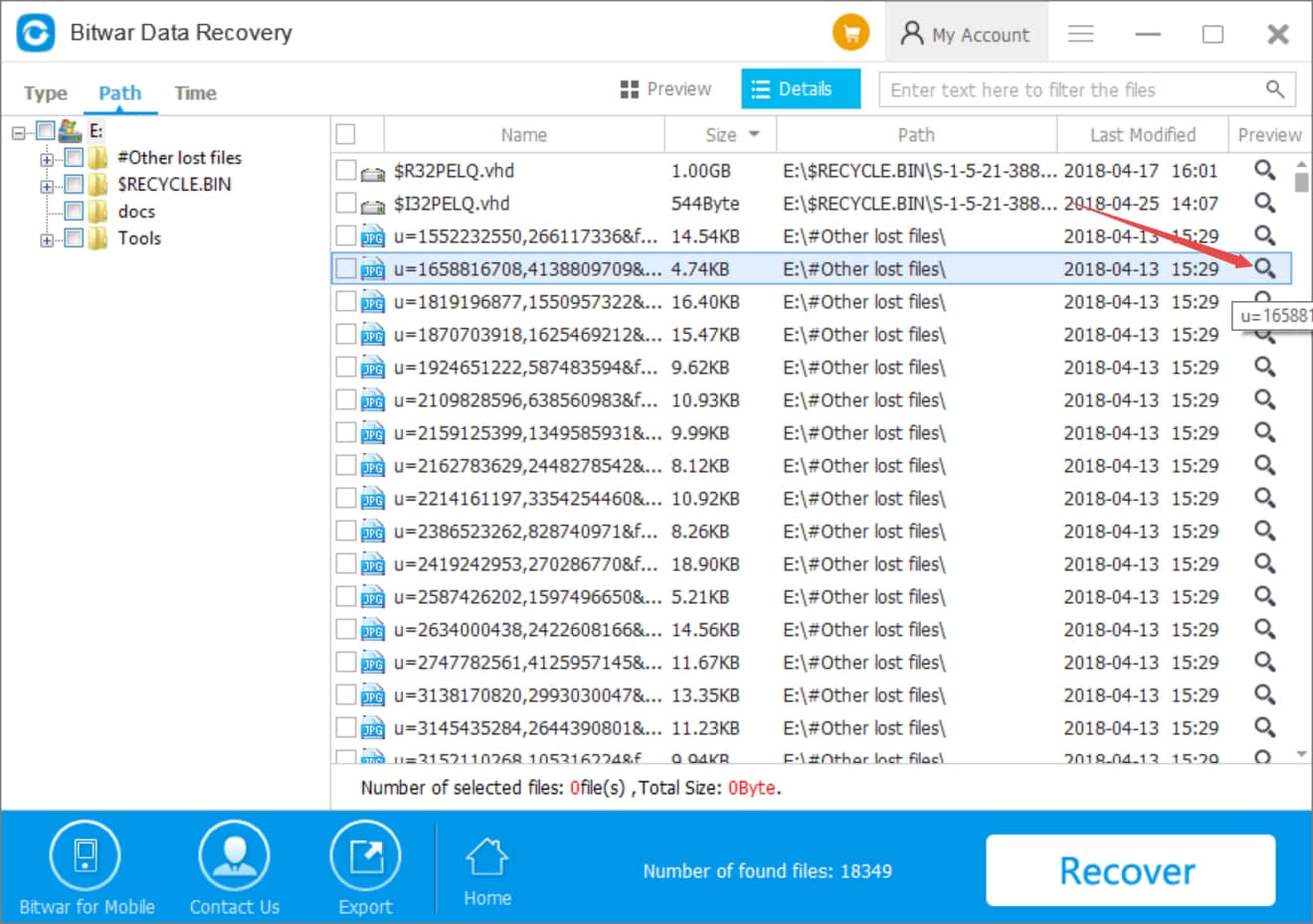 Magnify the file to preview - Bitwar Data Recovery