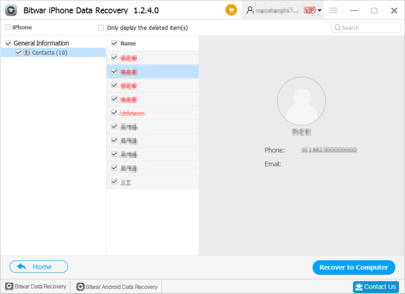 3.Bitwar iPhone Data Recovery Contacts -recovery