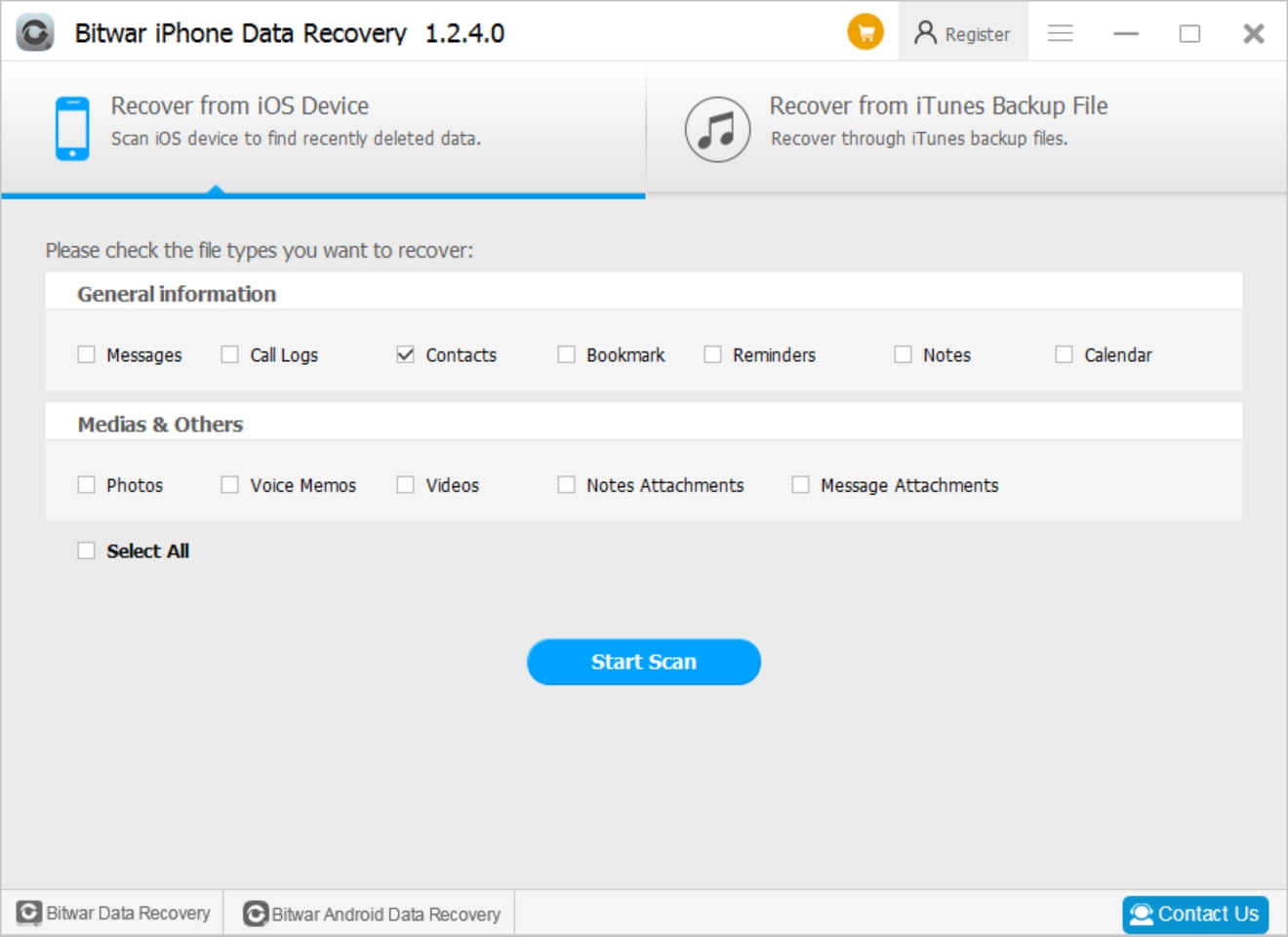 4.Bitwar iPhone Data Recovery Contacts - Select