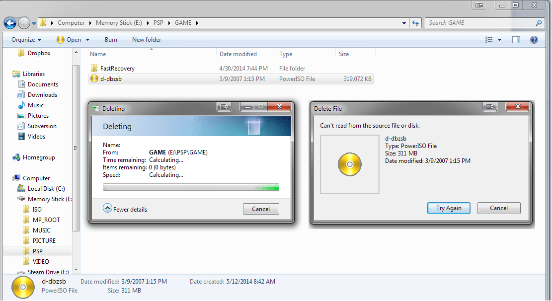 can't read from the source file or disk