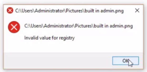 invalid value for registry